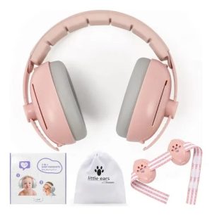AUDIFONOS DE PROTECCION ANTIRUIDO PARA BEBES CON BANDA AJUSTABLE 2 EN 1 ROSADO