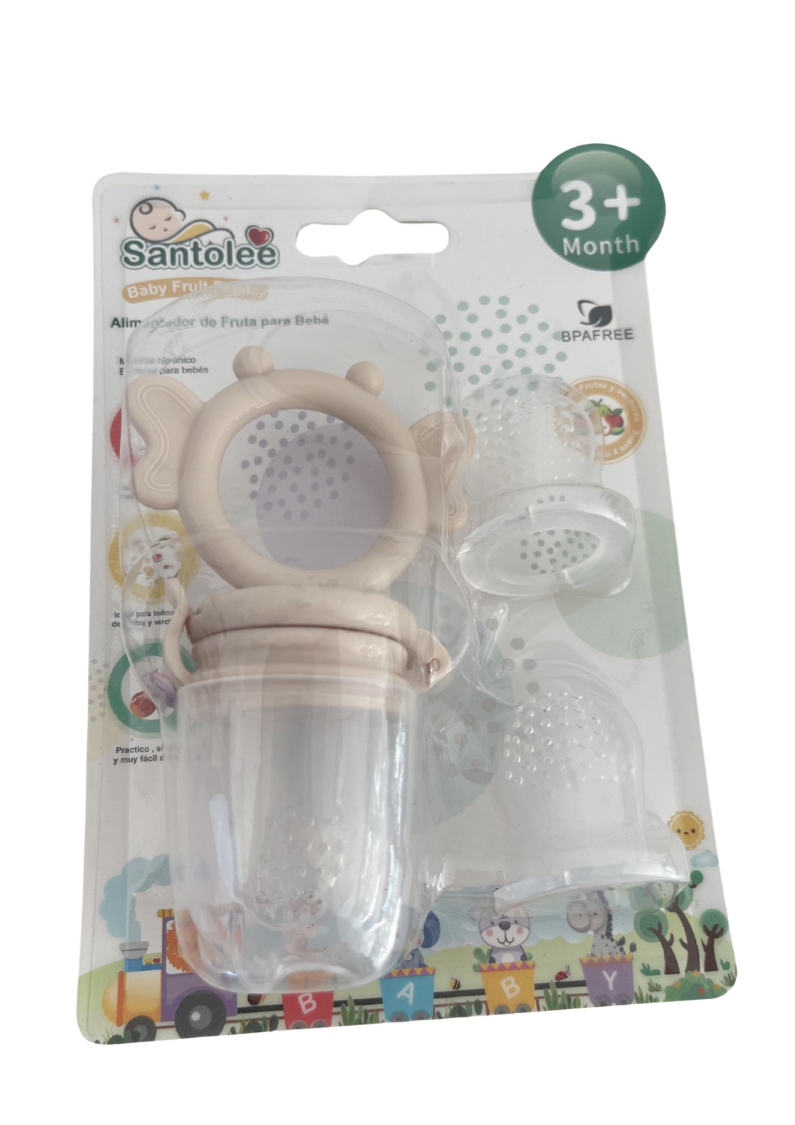 Alimentador de Fruta para Bebé Santolee 3+ Meses | BPA Free | Elefante Beige