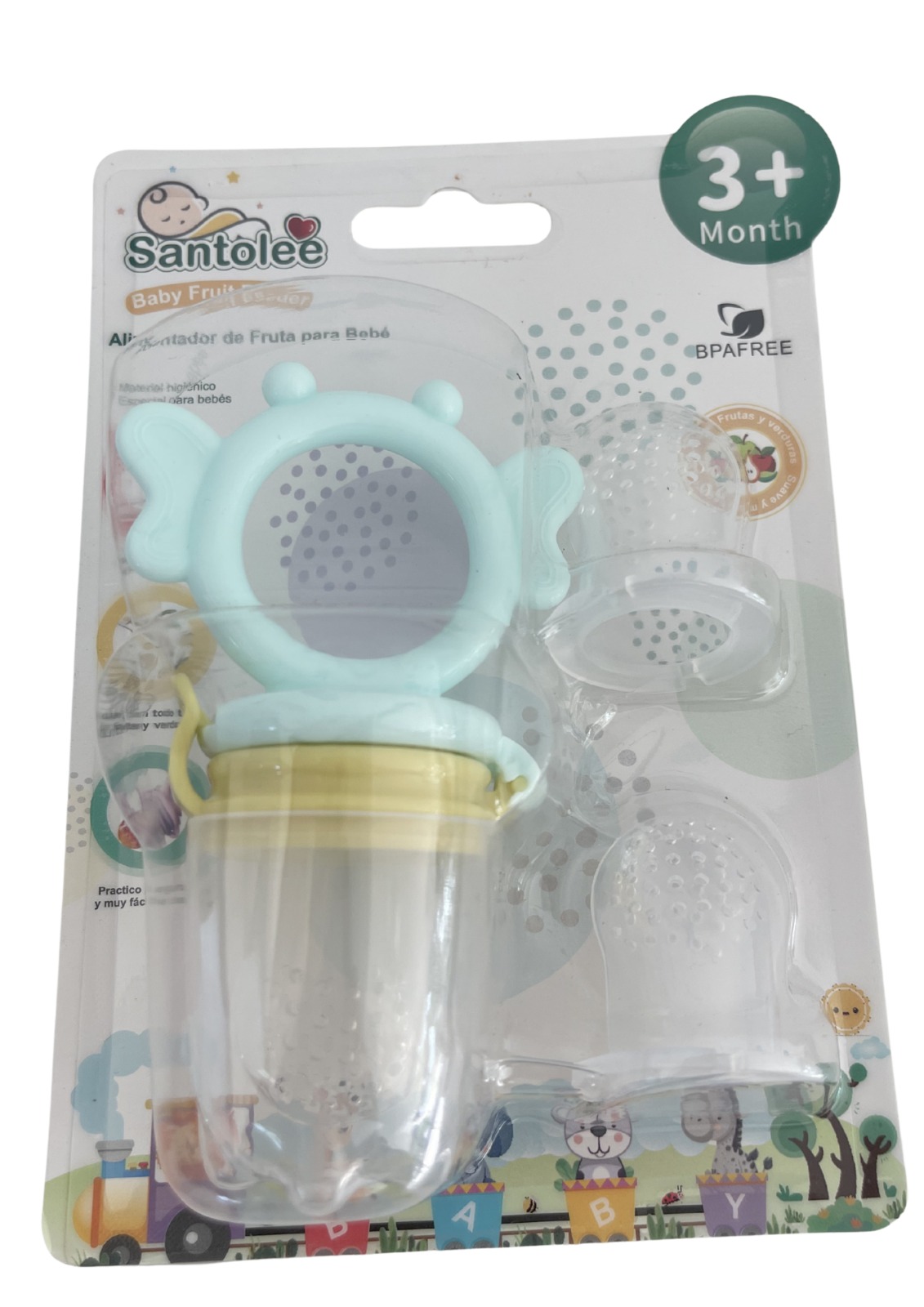 Alimentador de Fruta para Bebé Santolee 3+ Meses | BPA Free | Elefante Celeste