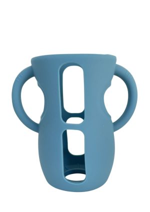 Funda de silicona grande para biberón con asas – Azul