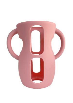 Funda de silicona grande para biberón con asas - Rosa