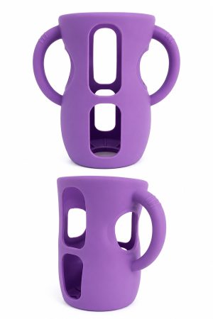 Funda de silicona grande para biberón con asas- MORADO