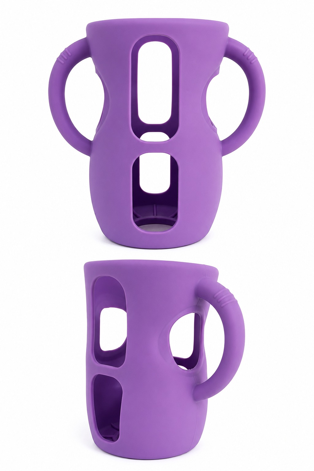 Funda de silicona grande para biberón con asas- MORADO