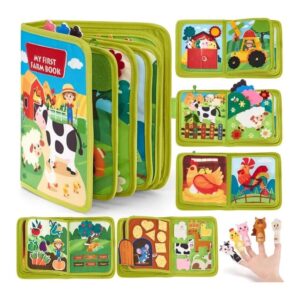 Libro Sensorial Montessori de Tela – Mi Primera Granja con Marionetas de Dedos | 3+ Meses