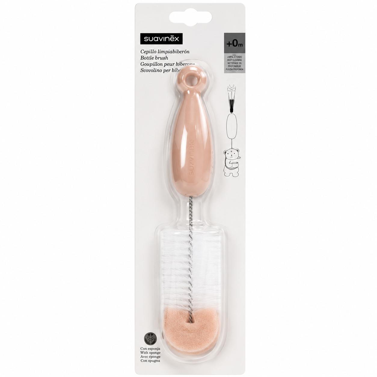 Escobilla Limpiabiberones con Esponja y Cepillo Rosa Pastel – Suavinex